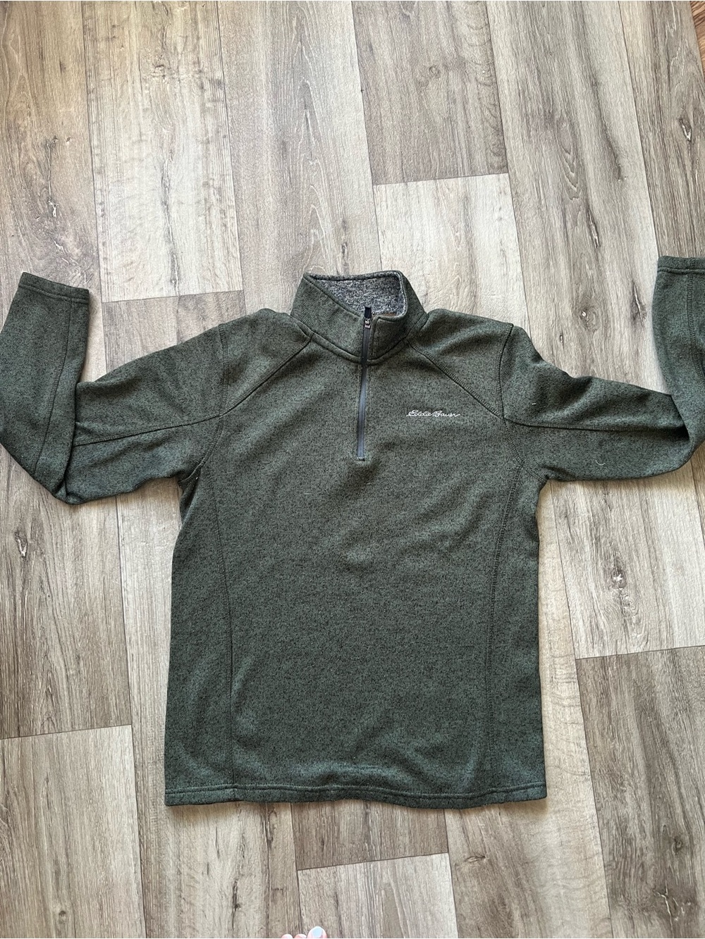 Eddie Bauer Quarter Zip Pullover Mens Medium Green Excellent Marled Sweater Knit